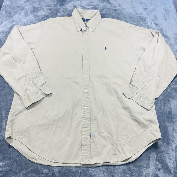 Ralph Lauren Polo Shirt Men’s‎ XL Beige Button Down Long Sleeve Preppy - Picture 1 of 10